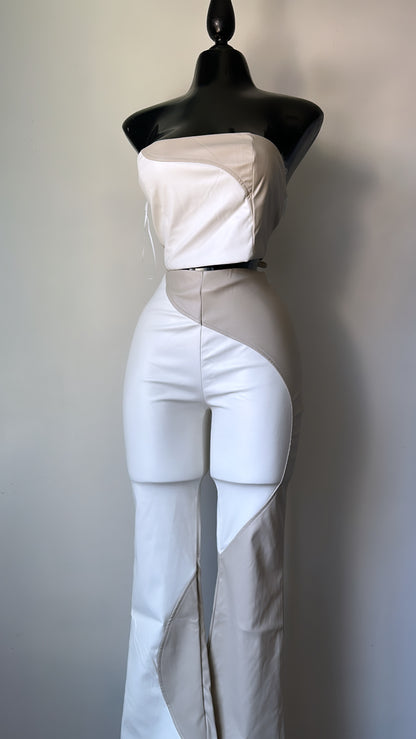 pantalones de cuero marfil